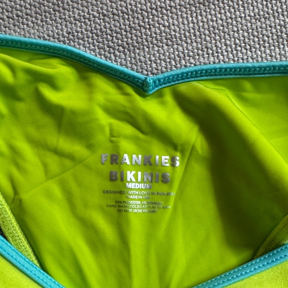 Neon Lime Triangle Bikini with Teal Trim - Picture 5 of 5
